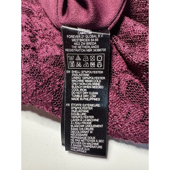 Y2K Forever 21 Sz L Burgundy Dark Romantic Grunge Lace Overlay Mini Party Dress - Picture 5 of 5